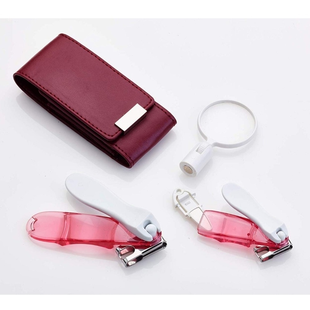 Nail Clippers w/ Rotating Heads & Magnifier Pink